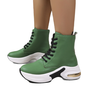 Мартин ботуши със наклонен ток, средна височина на голенището, кръгла пръст, връзки, синтетична кожа