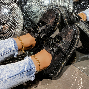 Mocasin slip-on, upper din plasă respirabilă cu detalii din piele patent, toc mediu 3-5 cm, talpă din cauciuc