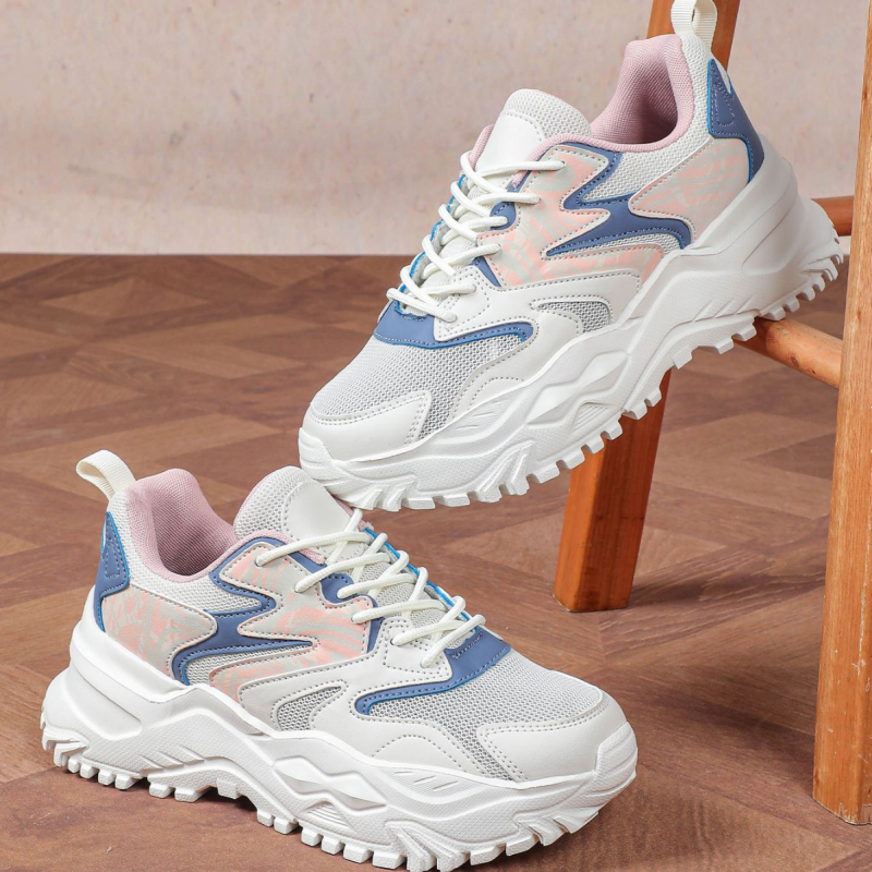 Uniszex sportcipő casual vastag talppal, felsőrész PU+háló, csúszásmentes MD talp, ütéscsillapítás, mindennapi viselet