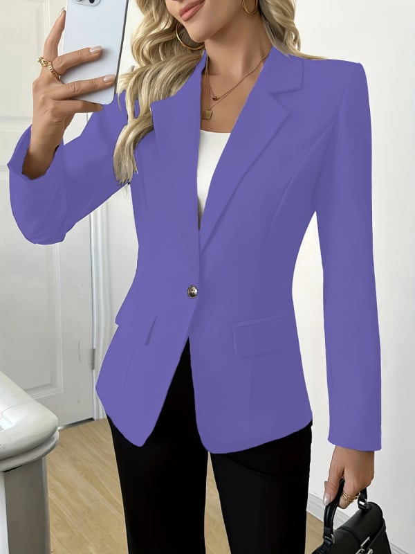 Női kis kosztüm dzseki, elegáns ingázó stílus, poliészter-elasztán keverék, egygombos, öltöny gallér