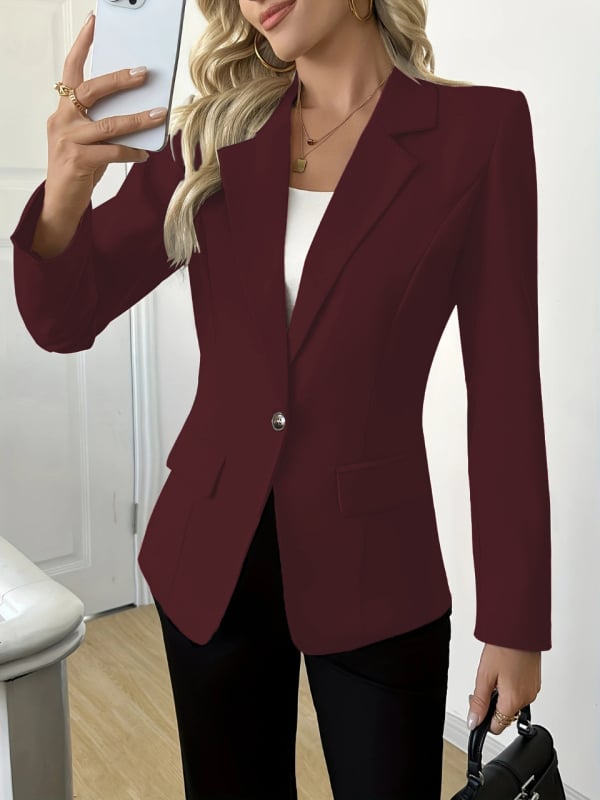 Női kis kosztüm dzseki, elegáns ingázó stílus, poliészter-elasztán keverék, egygombos, öltöny gallér