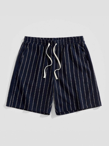 Мъжки плажни шорти от конопено-памучна смес, с връзка за талията, права кройка, за лятото