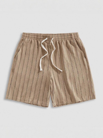 Мъжки плажни шорти от конопено-памучна смес, с връзка за талията, права кройка, за лятото