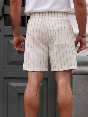 Мъжки плажни шорти от конопено-памучна смес, с връзка за талията, права кройка, за лятото