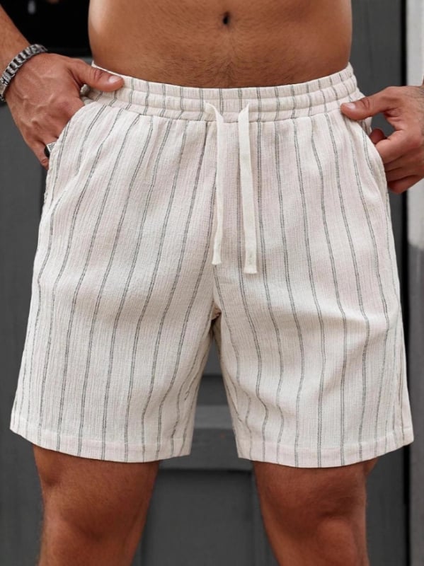 Мъжки плажни шорти от конопено-памучна смес, с връзка за талията, права кройка, за лятото