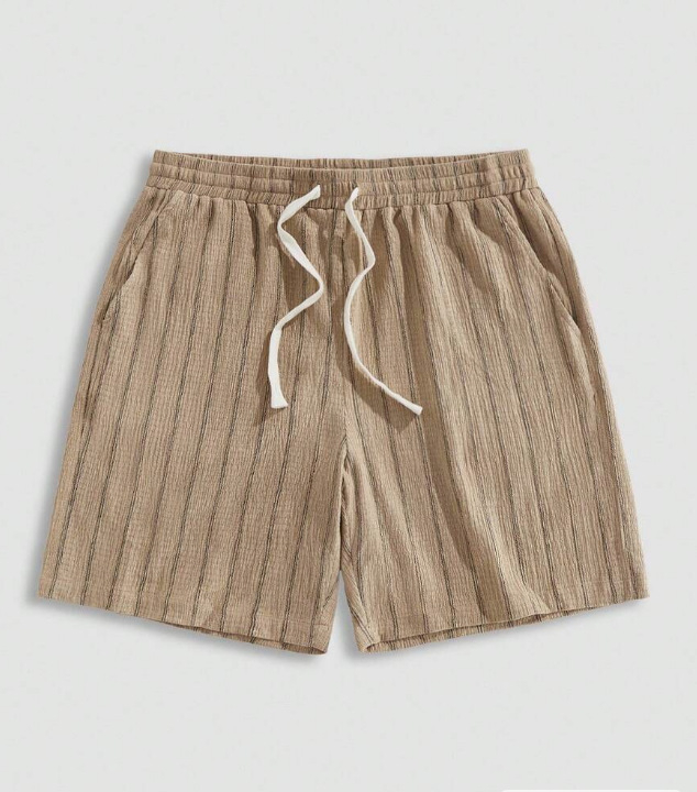 Мъжки плажни шорти от конопено-памучна смес, с връзка за талията, права кройка, за лятото