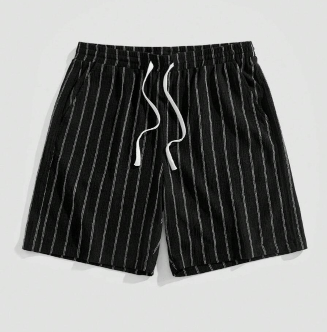 Мъжки плажни шорти от конопено-памучна смес, с връзка за талията, права кройка, за лятото