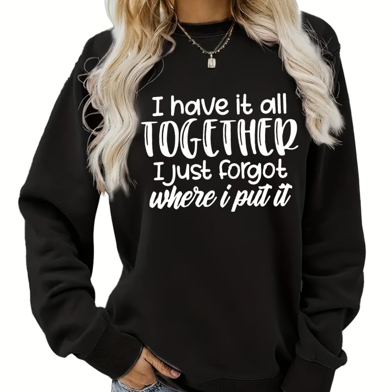 HOOKONYOU Női pulóver kerek nyakkal, laza szabású, betűs logós nyomat, poliészter