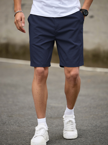 Pánske šortky s plochým pásom, bavlneno-zmesová tkanina, rovný strih, s vreckami, letné casual