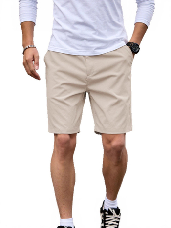 Pánske šortky s plochým pásom, bavlneno-zmesová tkanina, rovný strih, s vreckami, letné casual