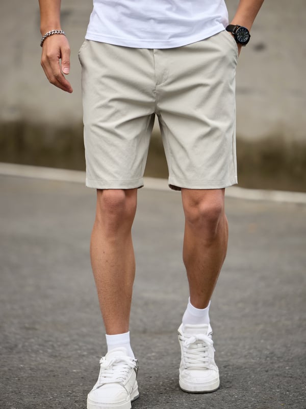 Pánske šortky s plochým pásom, bavlneno-zmesová tkanina, rovný strih, s vreckami, letné casual