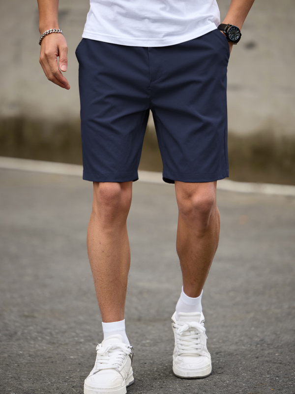 Pánske šortky s plochým pásom, bavlneno-zmesová tkanina, rovný strih, s vreckami, letné casual