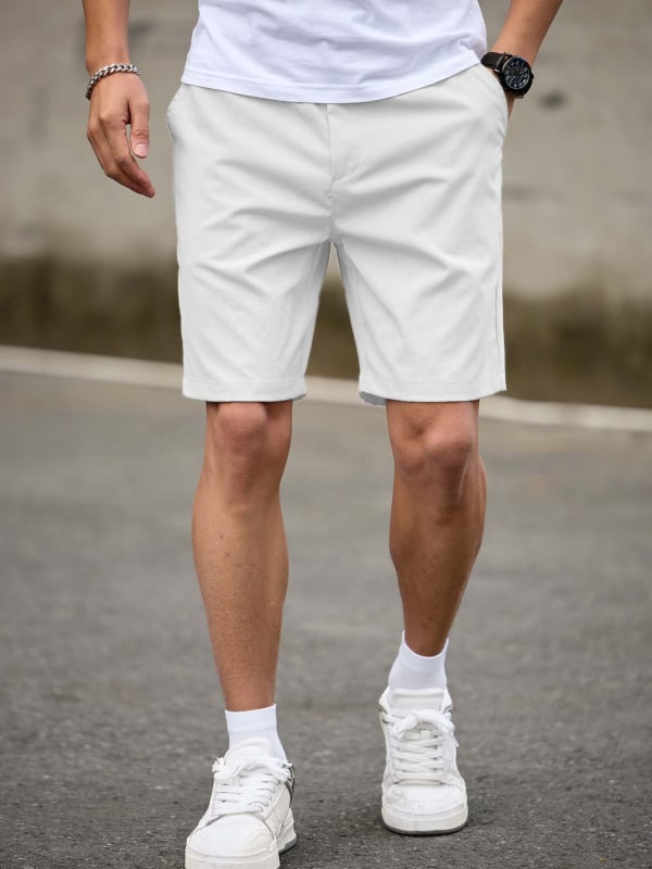 Pánske šortky s plochým pásom, bavlneno-zmesová tkanina, rovný strih, s vreckami, letné casual