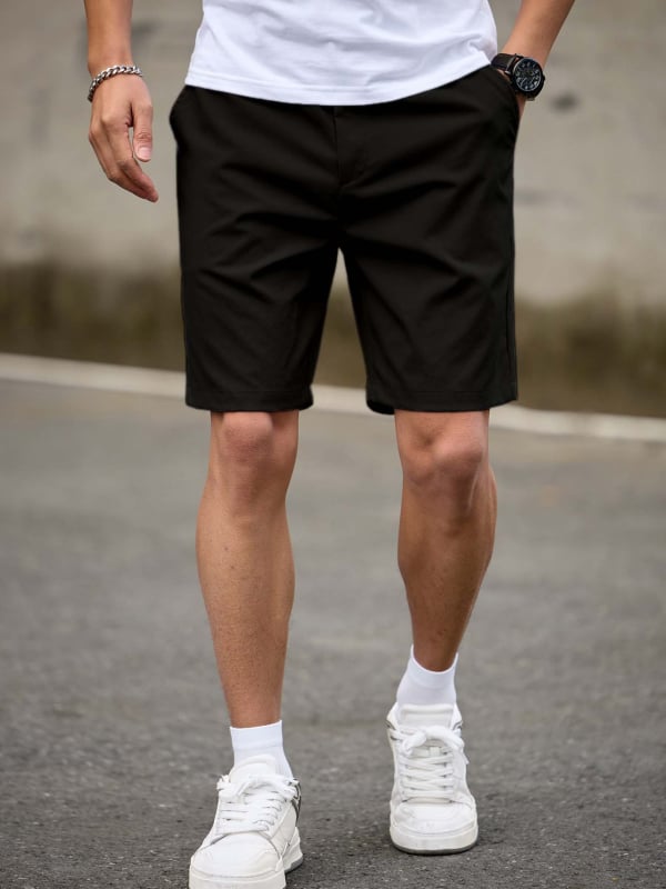 Pánske šortky s plochým pásom, bavlneno-zmesová tkanina, rovný strih, s vreckami, letné casual