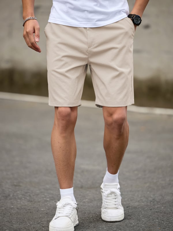 Pánske šortky s plochým pásom, bavlneno-zmesová tkanina, rovný strih, s vreckami, letné casual