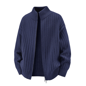 Zip-kardigan u korejskom stilu, jacquard pletenina od poliestera, udoban slobodan kroj