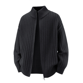 Zip-kardigan u korejskom stilu, jacquard pletenina od poliestera, udoban slobodan kroj