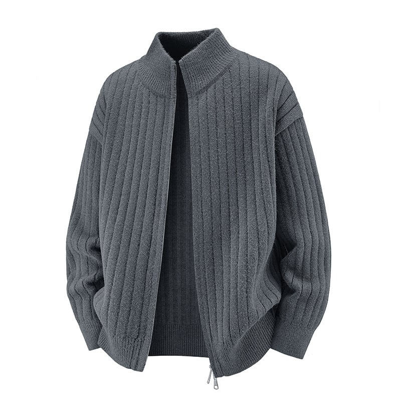 Zip-kardigan u korejskom stilu, jacquard pletenina od poliestera, udoban slobodan kroj