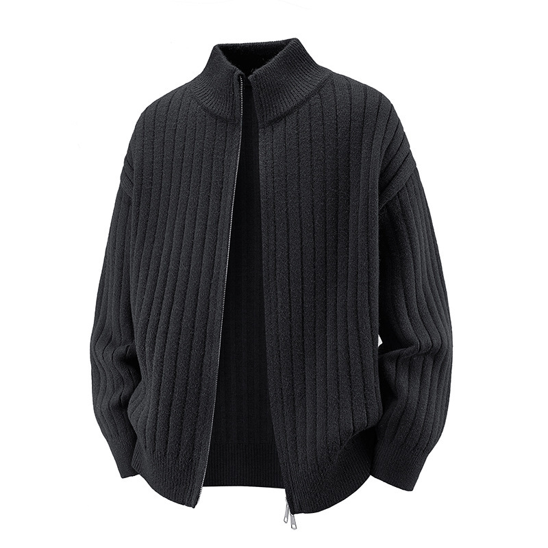 Zip-kardigan u korejskom stilu, jacquard pletenina od poliestera, udoban slobodan kroj