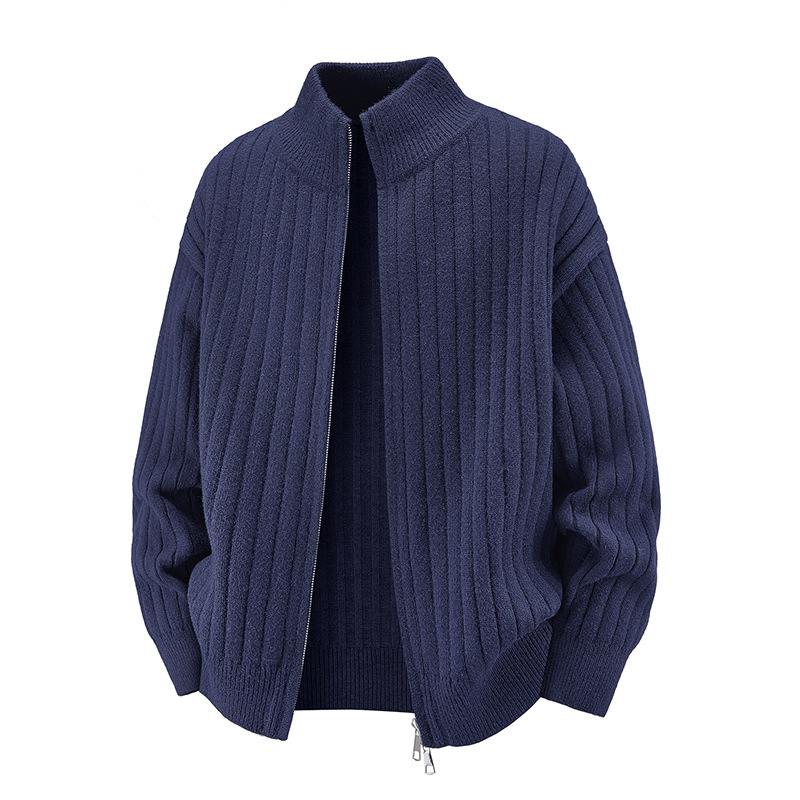 Zip-kardigan u korejskom stilu, jacquard pletenina od poliestera, udoban slobodan kroj
