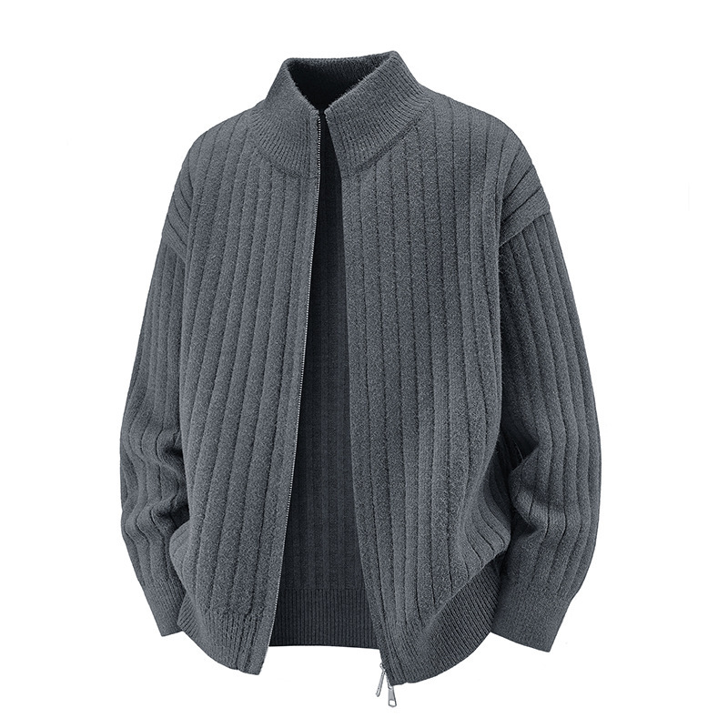 Zip-kardigan u korejskom stilu, jacquard pletenina od poliestera, udoban slobodan kroj
