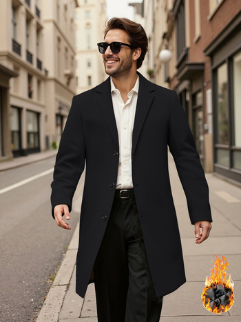 Pánsky kabát so zosilnenou tepelnou izoláciou, štíhly strih, golier s odklápaním, jednoradové zapínanie, stredná dĺžka