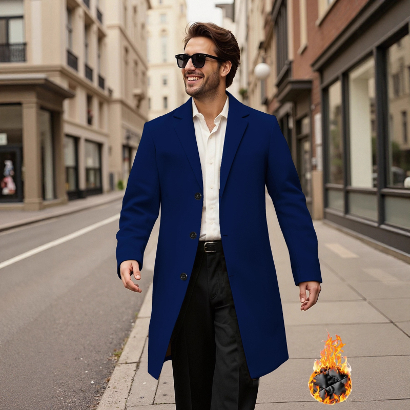 Pánsky kabát so zosilnenou tepelnou izoláciou, štíhly strih, golier s odklápaním, jednoradové zapínanie, stredná dĺžka