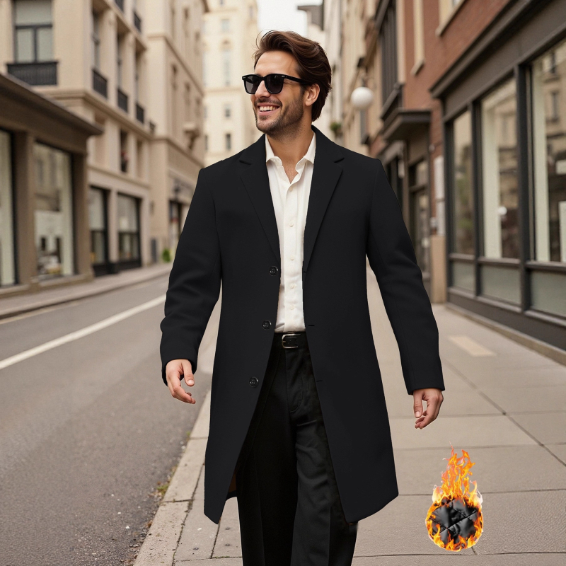 Pánsky kabát so zosilnenou tepelnou izoláciou, štíhly strih, golier s odklápaním, jednoradové zapínanie, stredná dĺžka