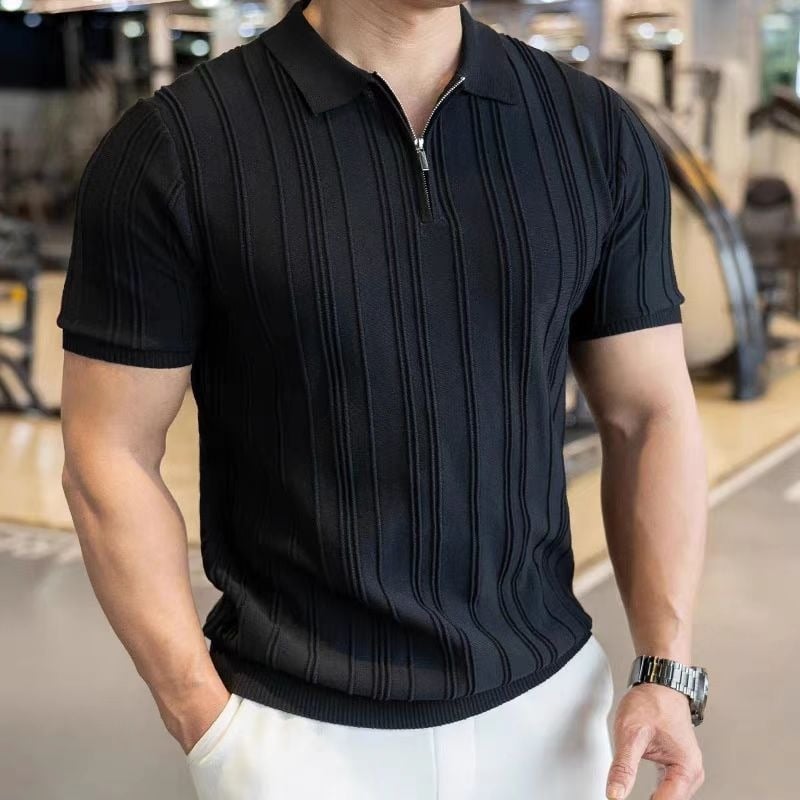 Polo pleteni top s jacquard uzorkom, mješavina pamuka, kratki rukav