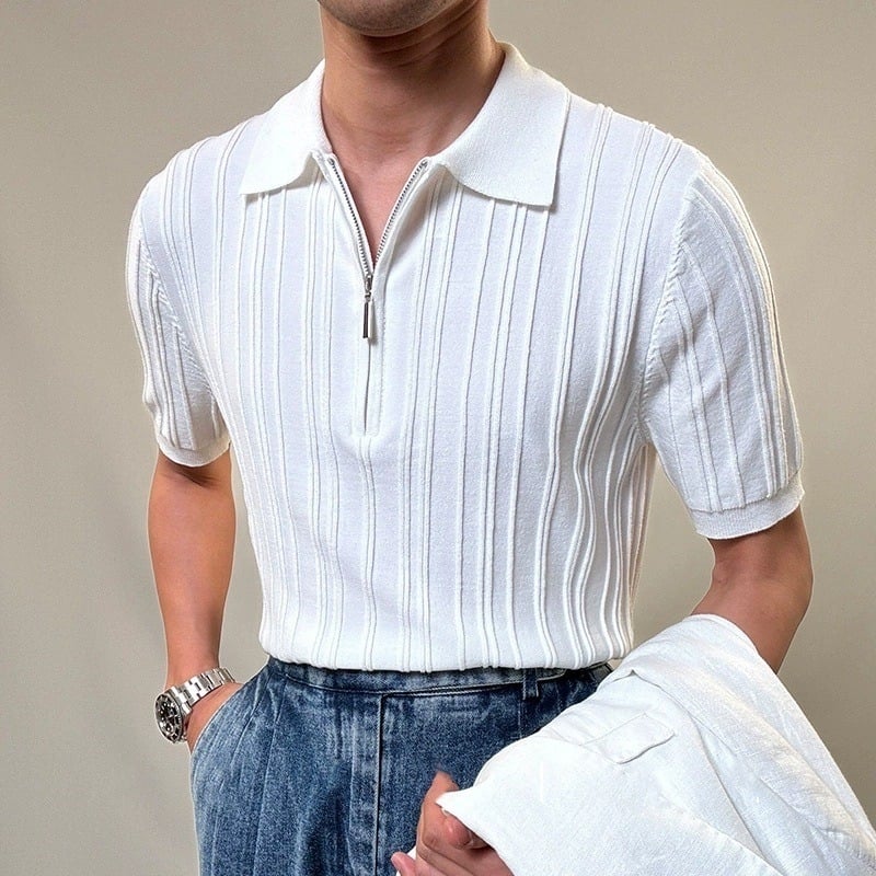 Polo pleteni top s jacquard uzorkom, mješavina pamuka, kratki rukav