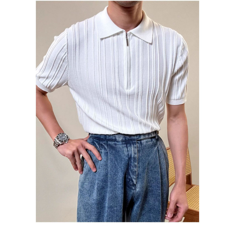 Polo pleteni top s jacquard uzorkom, mješavina pamuka, kratki rukav