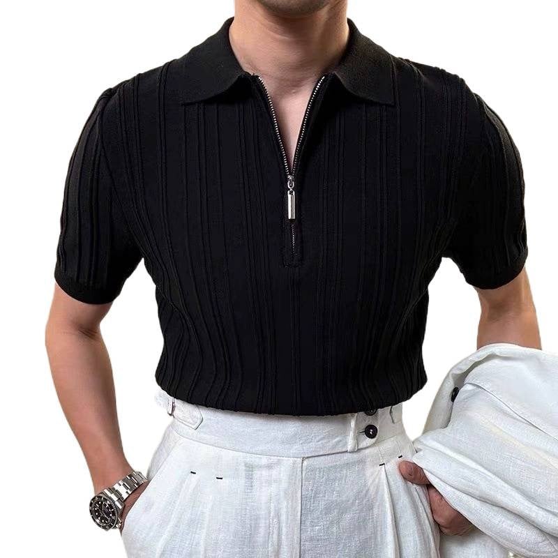 Polo pleteni top s jacquard uzorkom, mješavina pamuka, kratki rukav