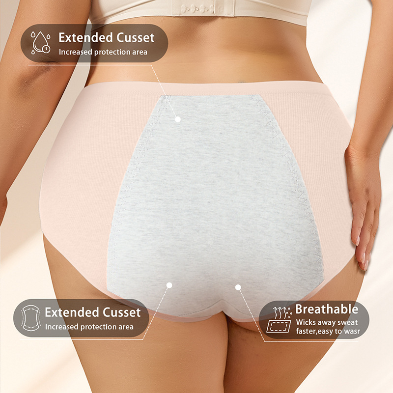 Ženské fyziologické bavlnené periodické nohavičky so stredným pásom, 92% bavlna, podšívka 100% bavlna, jednofarebný vzor