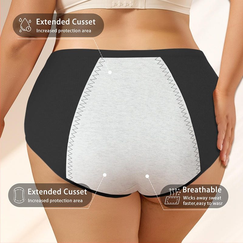 Ženské fyziologické bavlnené periodické nohavičky so stredným pásom, 92% bavlna, podšívka 100% bavlna, jednofarebný vzor