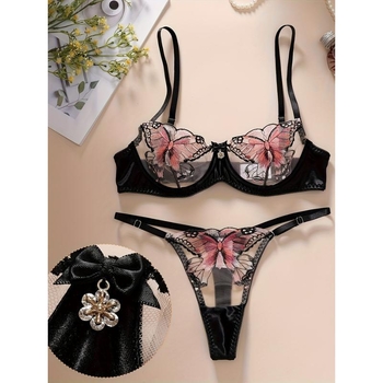 Комплект бельо с дантела, основен материал найлон, подплата памук, чашка с ушички на зайче, функция събиране