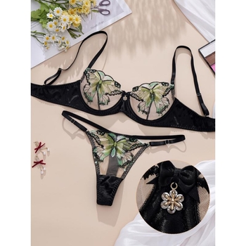 Комплект бельо с дантела, основен материал найлон, подплата памук, чашка с ушички на зайче, функция събиране