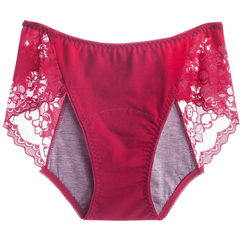 Женски менструални бикини с дантелен кант, дишащи, против протичане, вискоза плат, средна талия