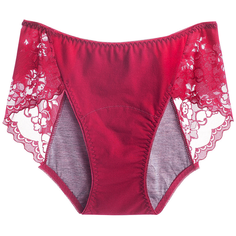 Женски менструални бикини с дантелен кант, дишащи, против протичане, вискоза плат, средна талия