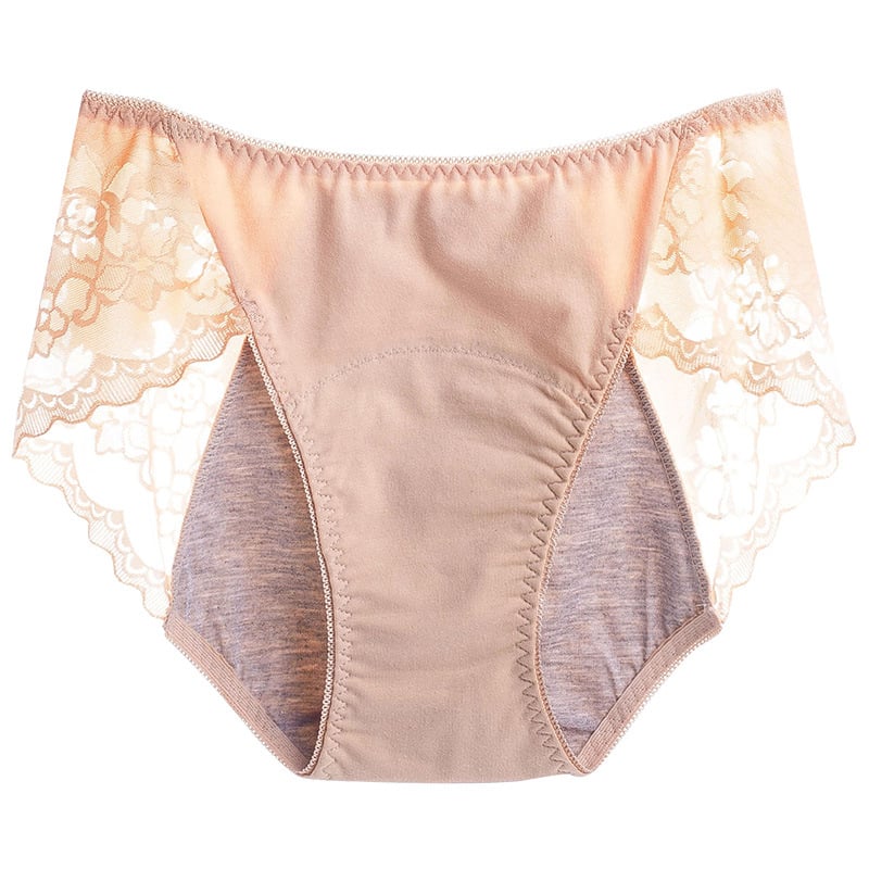 Женски менструални бикини с дантелен кант, дишащи, против протичане, вискоза плат, средна талия