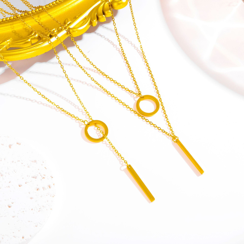 Geometrický náhrdelník z titánovej ocele, O-reťaz, prívesok z titánovej ocele, 6 g