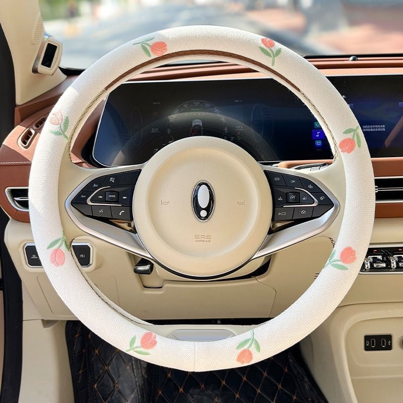 Automašīnas stūres vāciņš, sporta stils, vasaras lietošanai, poliester materiāls, universāla uzstādīšana, pretslīdēšana, sviedru absorpcija, karikatūras stila