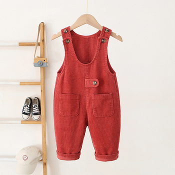 Detské nohavice s traky v kórejskom štýle, corduroy, 80% bavlna, stredný pás, enzímové pranie