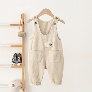 Detské nohavice s traky v kórejskom štýle, corduroy, 80% bavlna, stredný pás, enzímové pranie