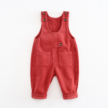 Detské nohavice s traky v kórejskom štýle, corduroy, 80% bavlna, stredný pás, enzímové pranie