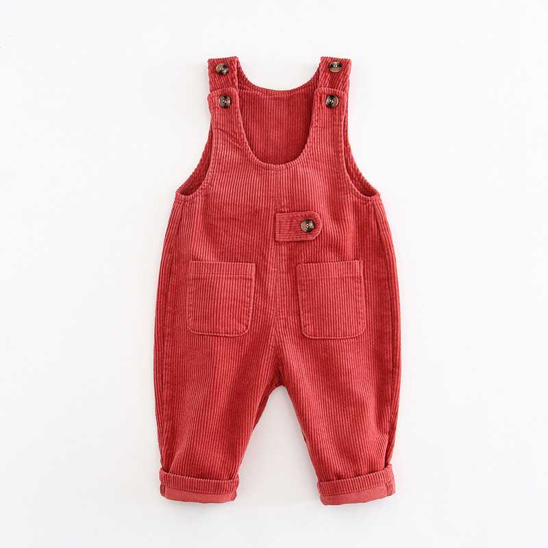 Detské nohavice s traky v kórejskom štýle, corduroy, 80% bavlna, stredný pás, enzímové pranie