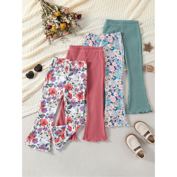 Detský dievčenský set nohavíc s Ear-Flap – 4 kusy, dĺžka 9/10, Vinylon tkanina, štýl Little Fragrant, vek 8+