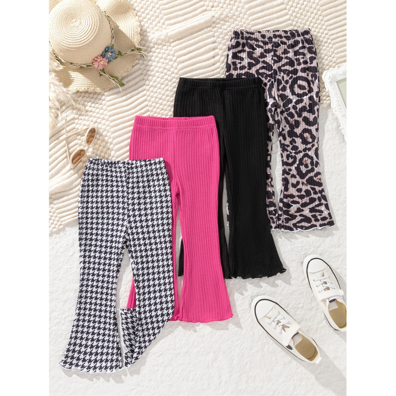 Detský dievčenský set nohavíc s Ear-Flap – 4 kusy, dĺžka 9/10, Vinylon tkanina, štýl Little Fragrant, vek 8+