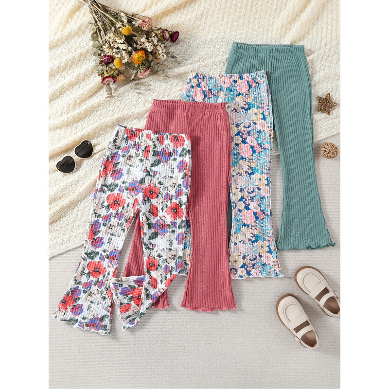 Detský dievčenský set nohavíc s Ear-Flap – 4 kusy, dĺžka 9/10, Vinylon tkanina, štýl Little Fragrant, vek 8+