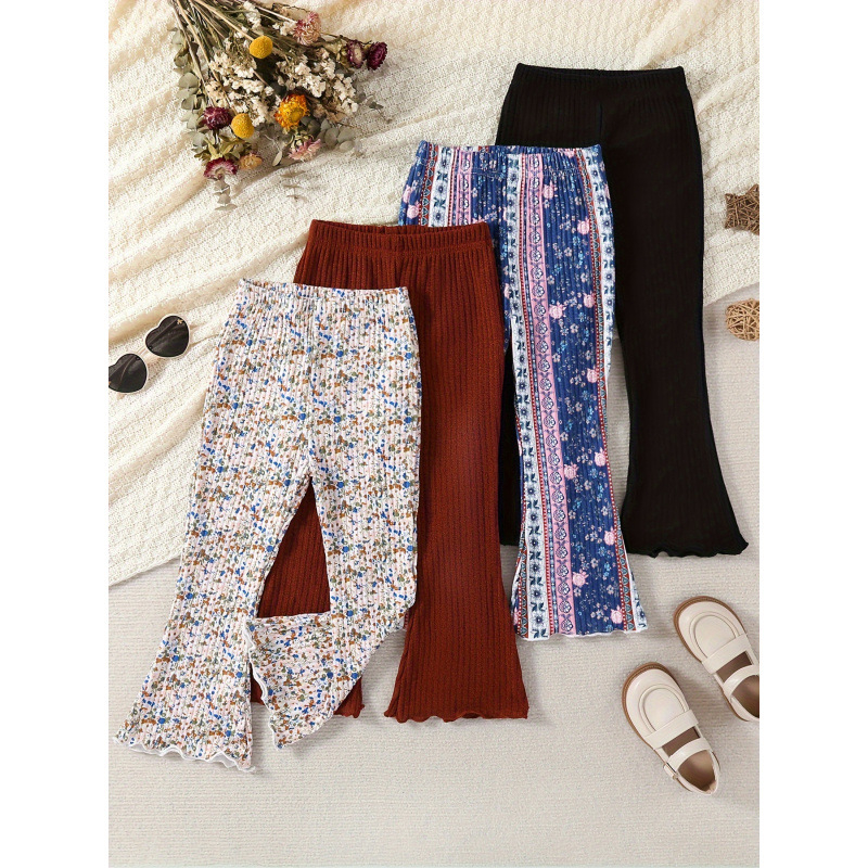 Detský dievčenský set nohavíc s Ear-Flap – 4 kusy, dĺžka 9/10, Vinylon tkanina, štýl Little Fragrant, vek 8+