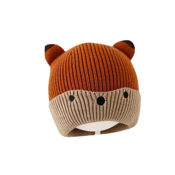Pletená čiapka s chráničmi uší, vetruodolná, roztomilý karikatúrny štýl, zimné použitie, vek 1-4 rokov.
